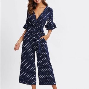 Tiered trumpet sleeve surplus wrap jumpsuit